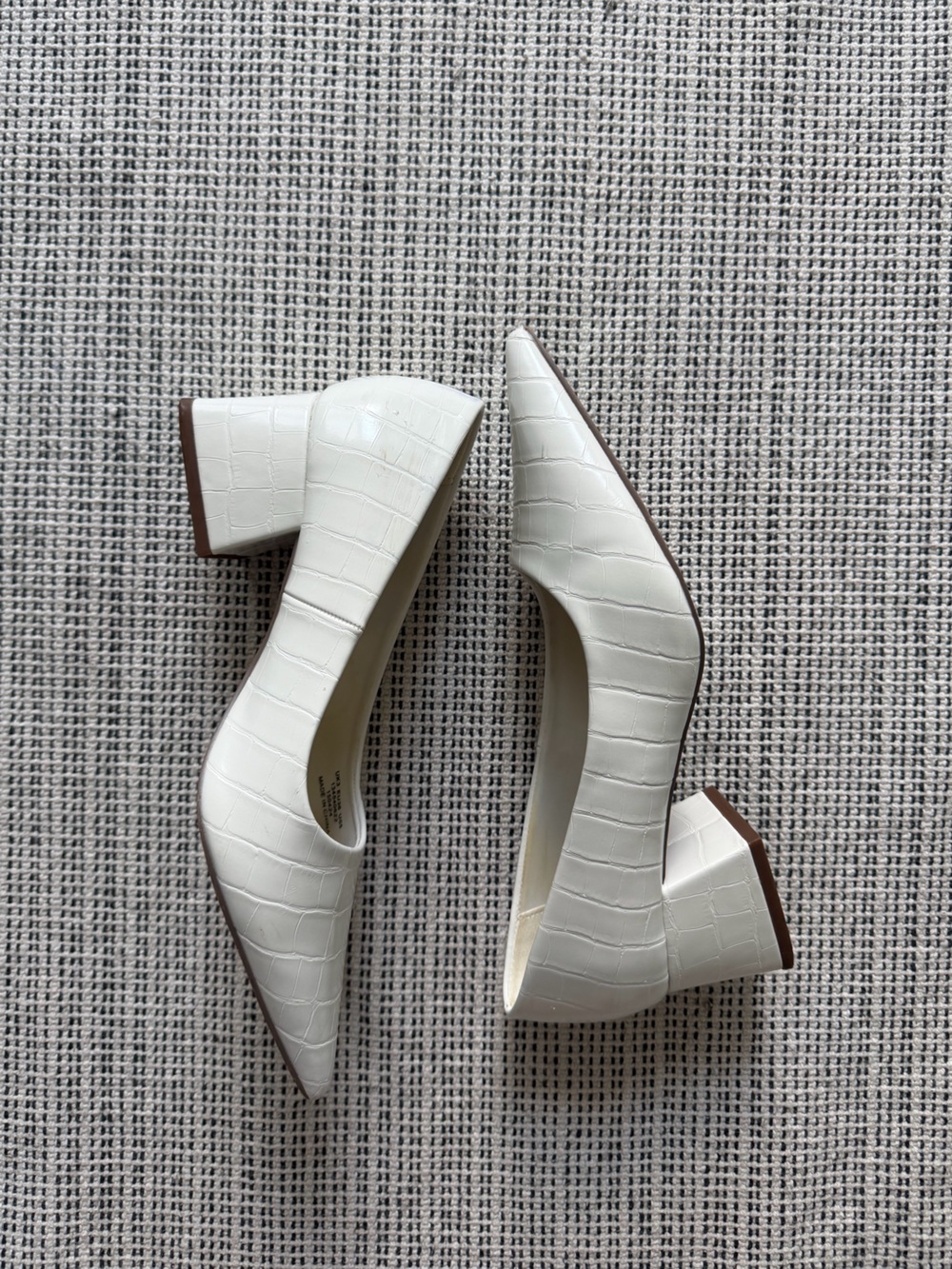 ASOS DESIGN Wide Fit Saint block mid heeled shoes in off white croc